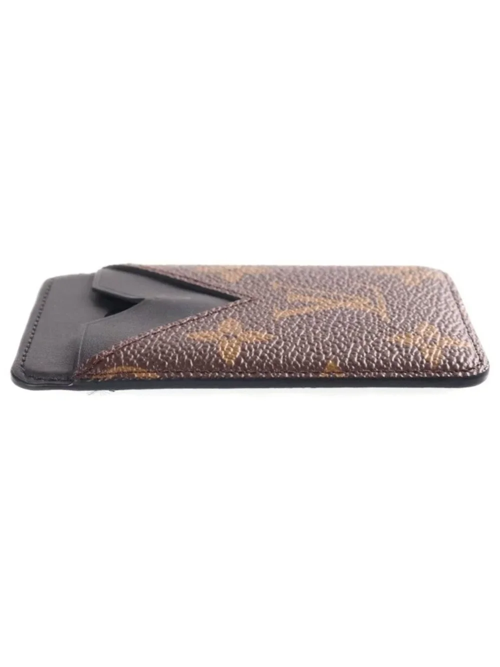 Louis Vuitton Monogram Macassar Card Case Magnet Mag Safe Brown Black